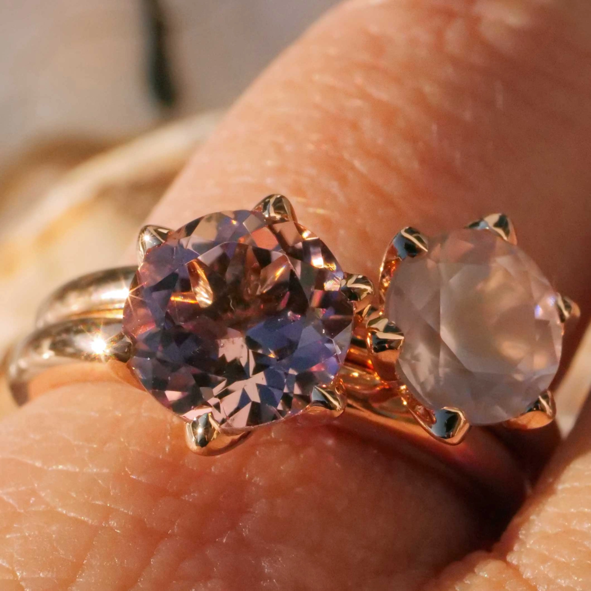 Bestseller Kombinationsring..Rosenquarz Ring in 750er Rosegold hergestellt in Valenza...toll massiv