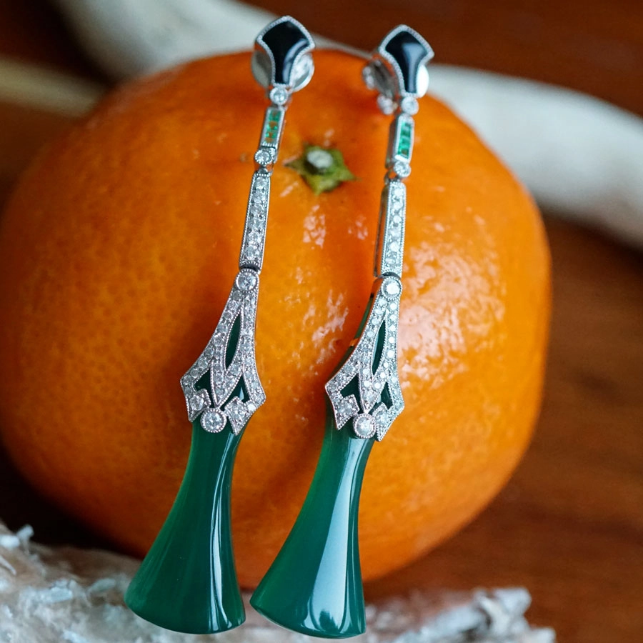 Smaragd Brillant Ohrhänger im Art Deco Stil in 750er Weißgold