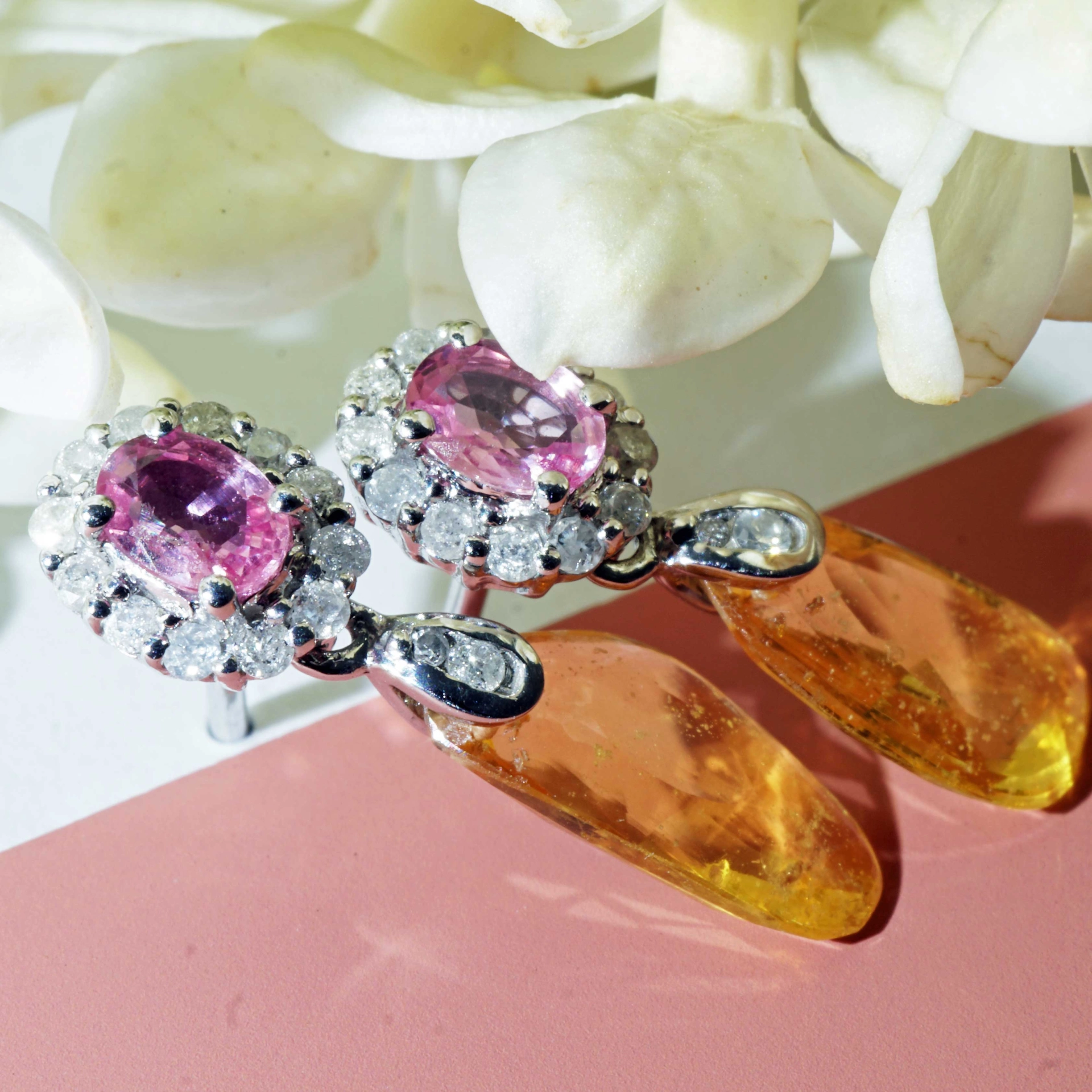 SON04189-Pink-Gelbe-Sugarloaf-Saphir-Brillant-Ohrhaenger-750er-Gelbgold-g Pink Gelbe Sugarloaf Saphir Brillant Ohrhänger 750er Gelbgold..außergewöhnliche Formen und Farben..g