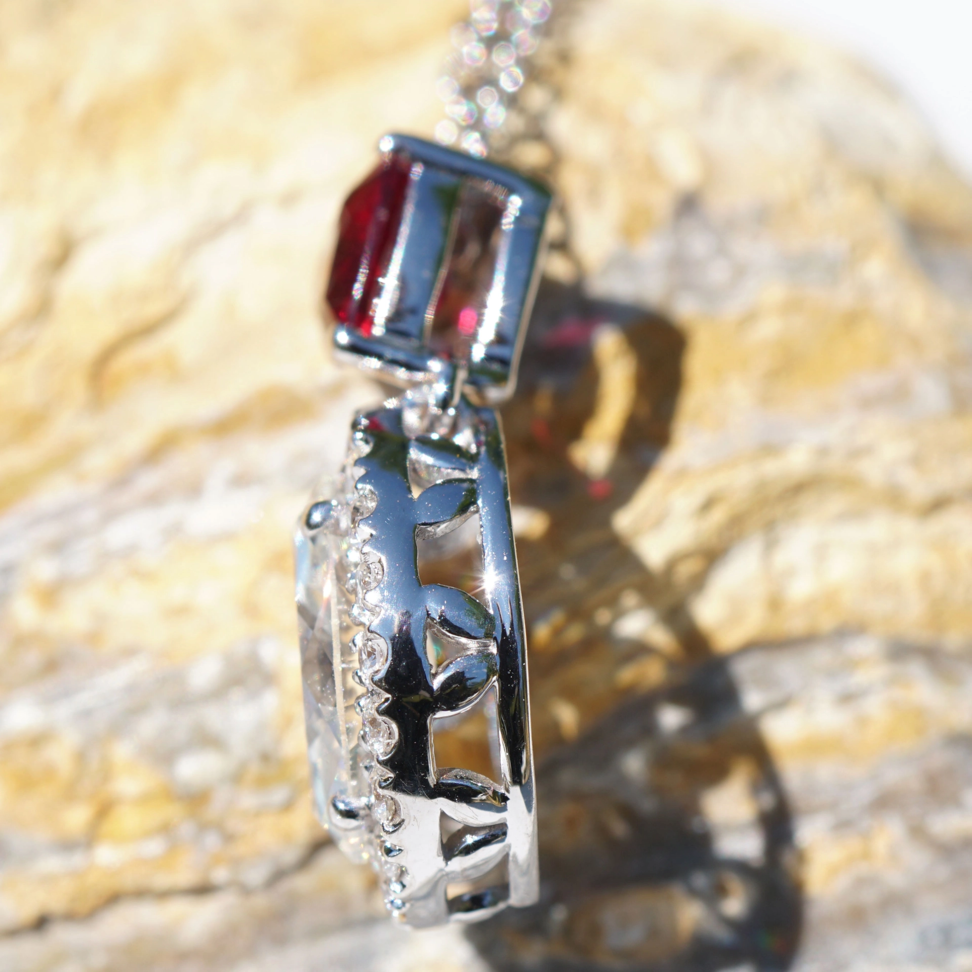 Rubin Diamantmarquise Brillant Anhänger m. Kette 750er Weissgold...pigeonblood Mosambik