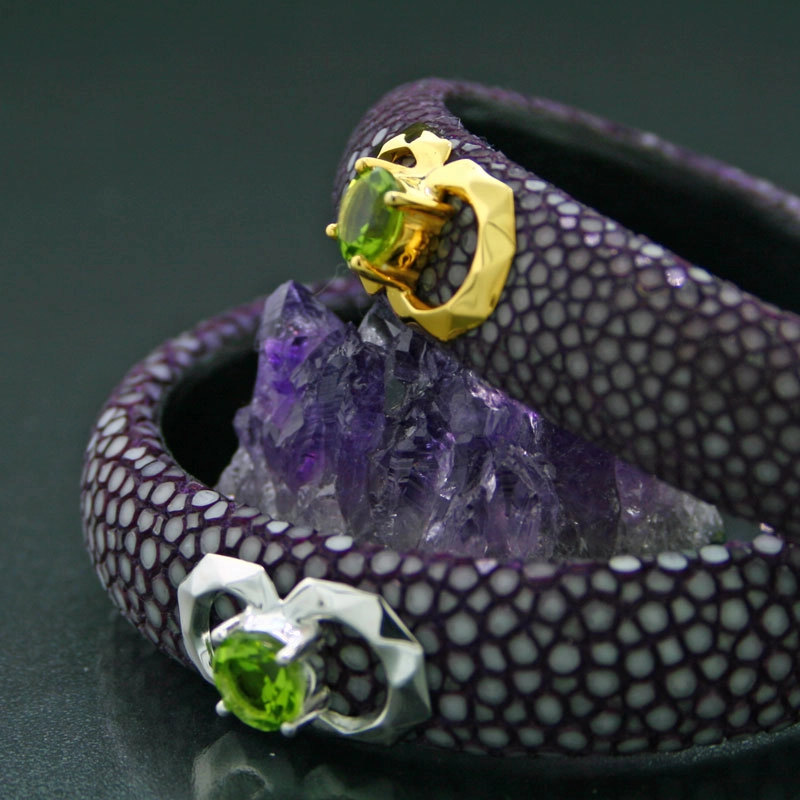 Peridot Rochenleder Armreif 925er Silber gelb