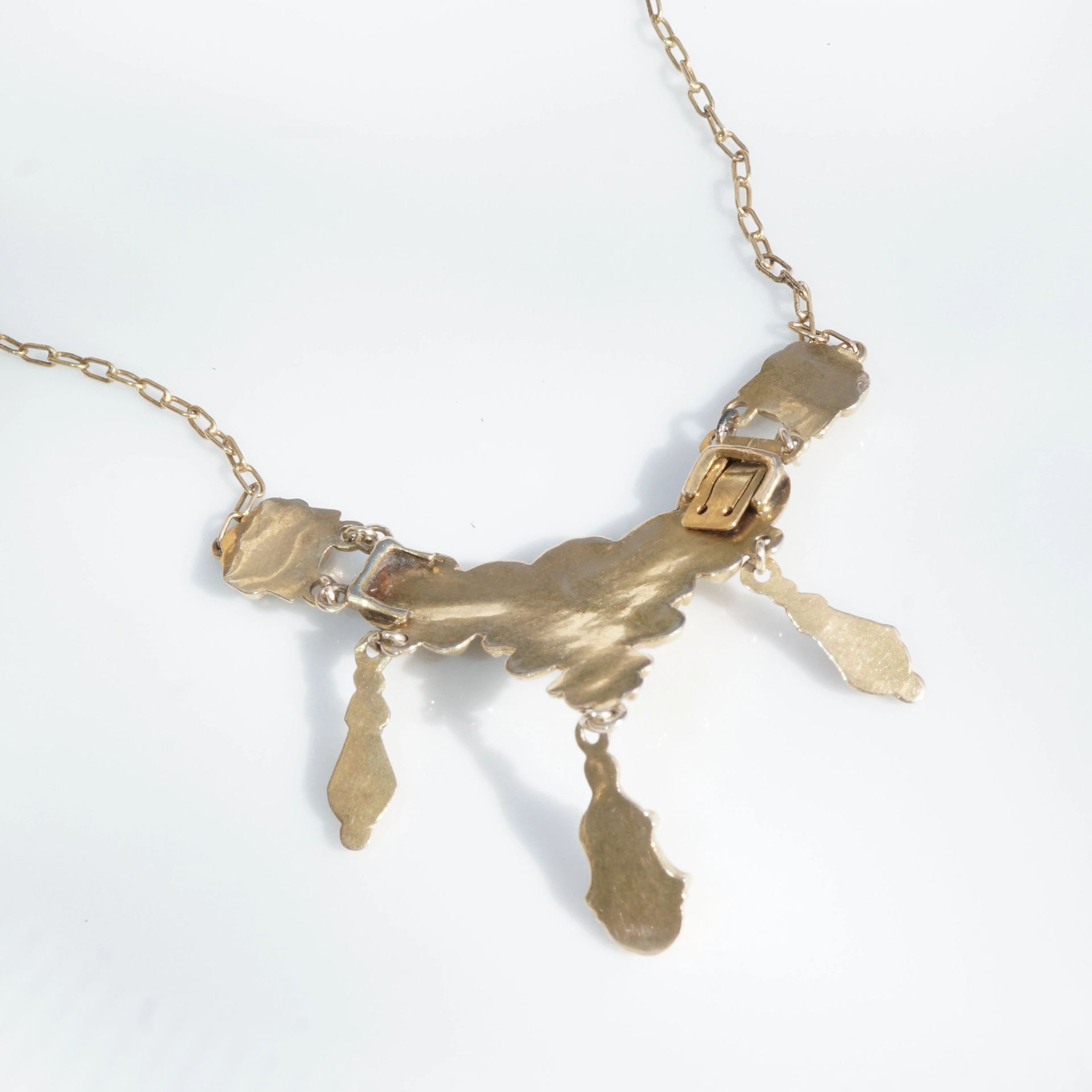 Biedermeier Collier um 1840 Walzgold auf Silber mit Kette in 585er Gelbgold Karfunkelmania