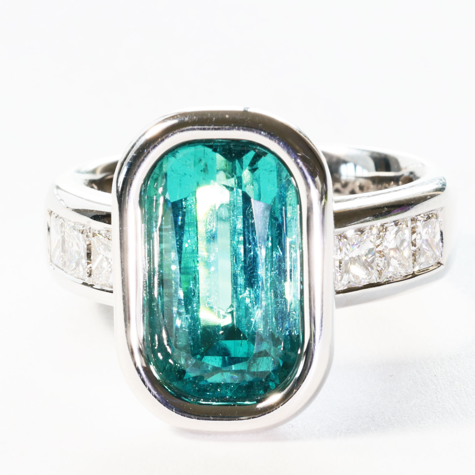  Neonblauer Turmalin Diamant Ring 750er Weissgold Afghanistan 8.05 ct Investment Edelstein selten