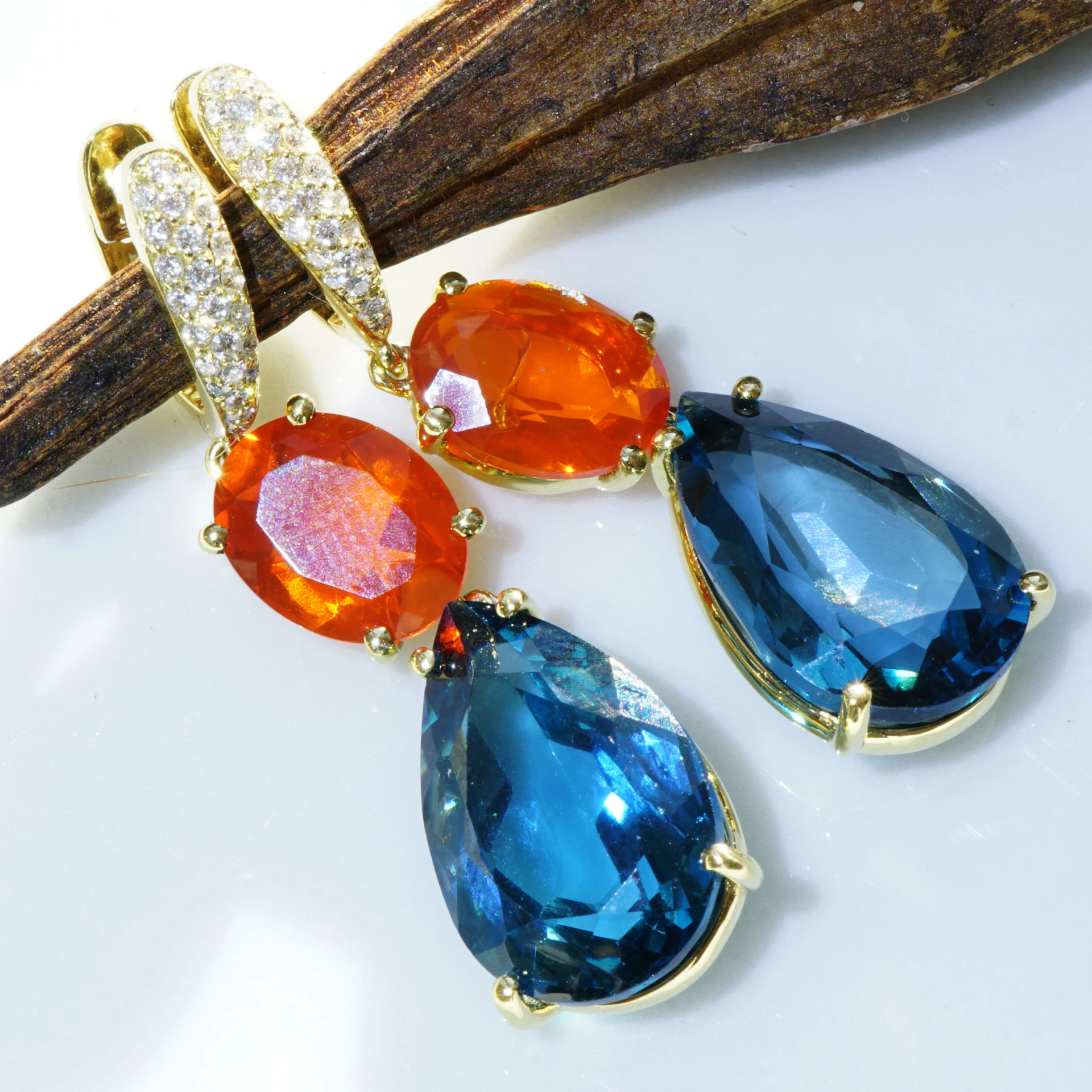 Topas Feueropal Brillant Ohrhänger 750er Gelbgold...Great Jewellery WOW Farben