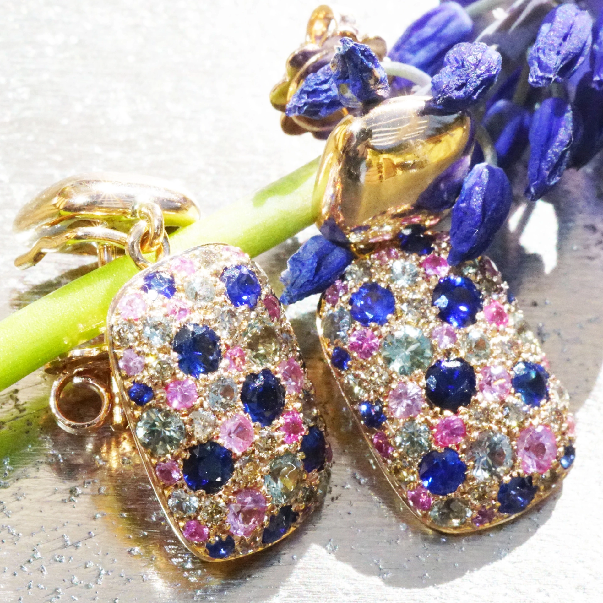 Saphir Brillant Ohrstecker 750er Rosegold...paradiesisches Dreierlei in Pastellfarben 2.54 ct 0.22 c
