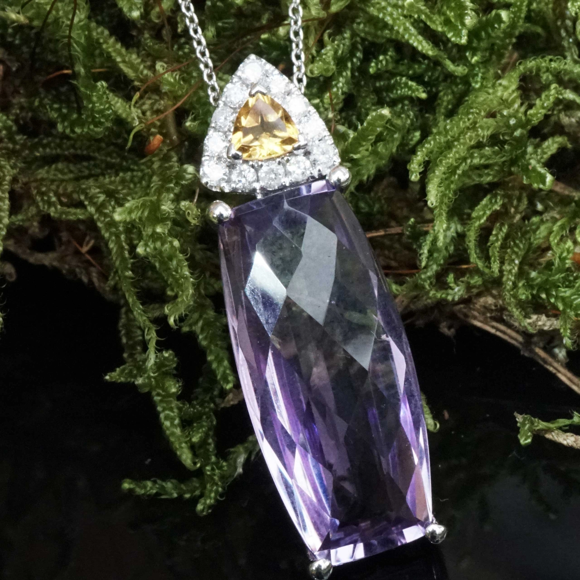 Amethyst Citrin Brillant Anhänger mit Kette 10 ct 0.10 ct 0.15 ct 750er Weissgold ....sanfte Anmut