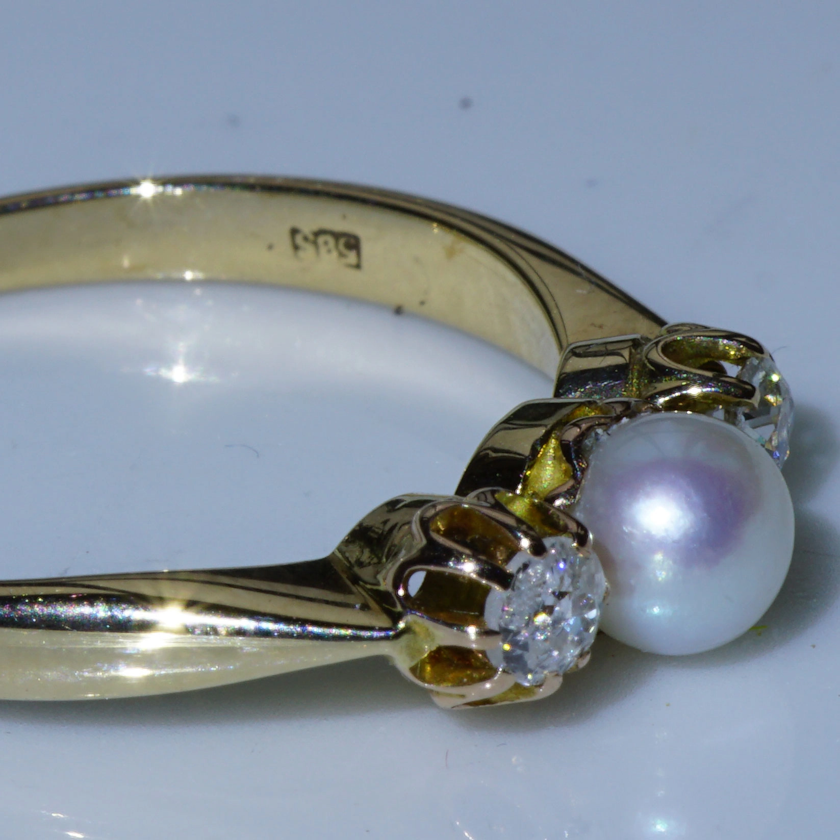 Altschliff Brillant Perl Ring 585er Gelbgold 0.20 ct um 1910