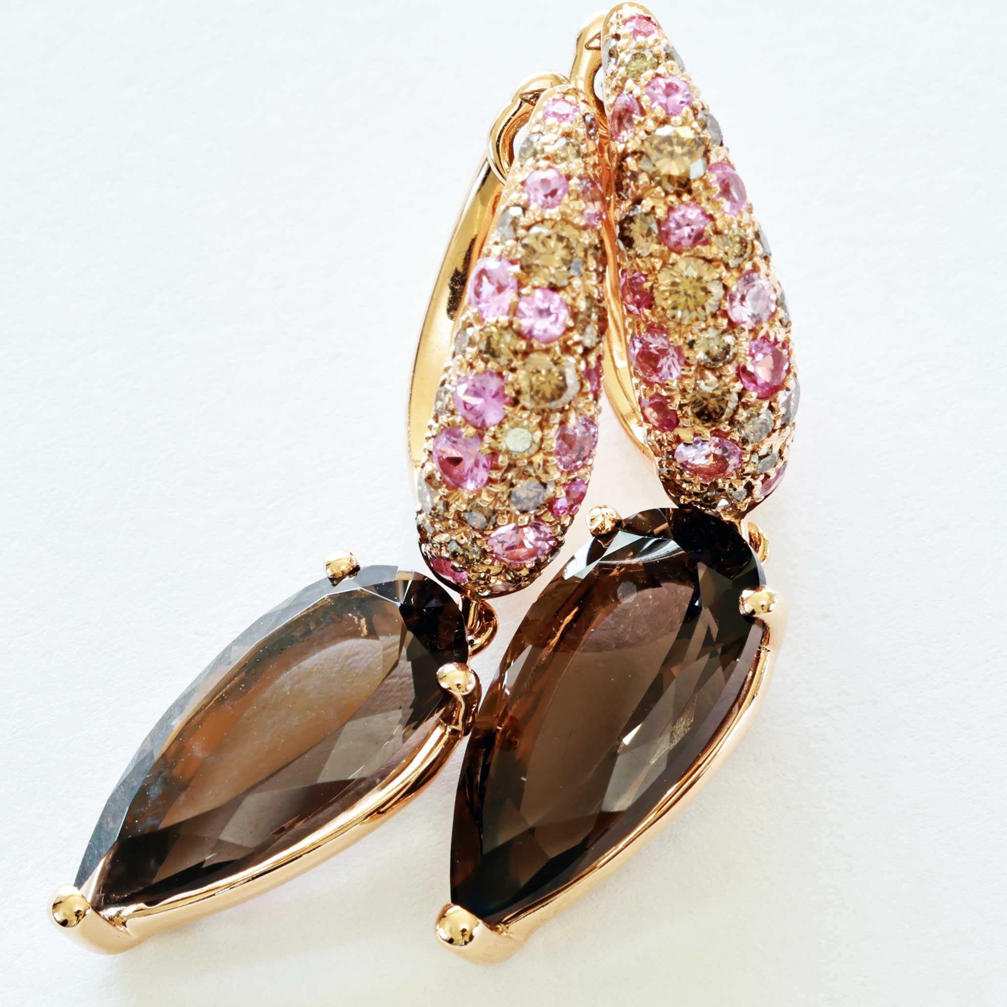 Saphir Rauchquarz Brillant Ohrhänger 750er Rosegold...edle Kombination.. in rosa und mocca 6 ct 0.51 ct 
