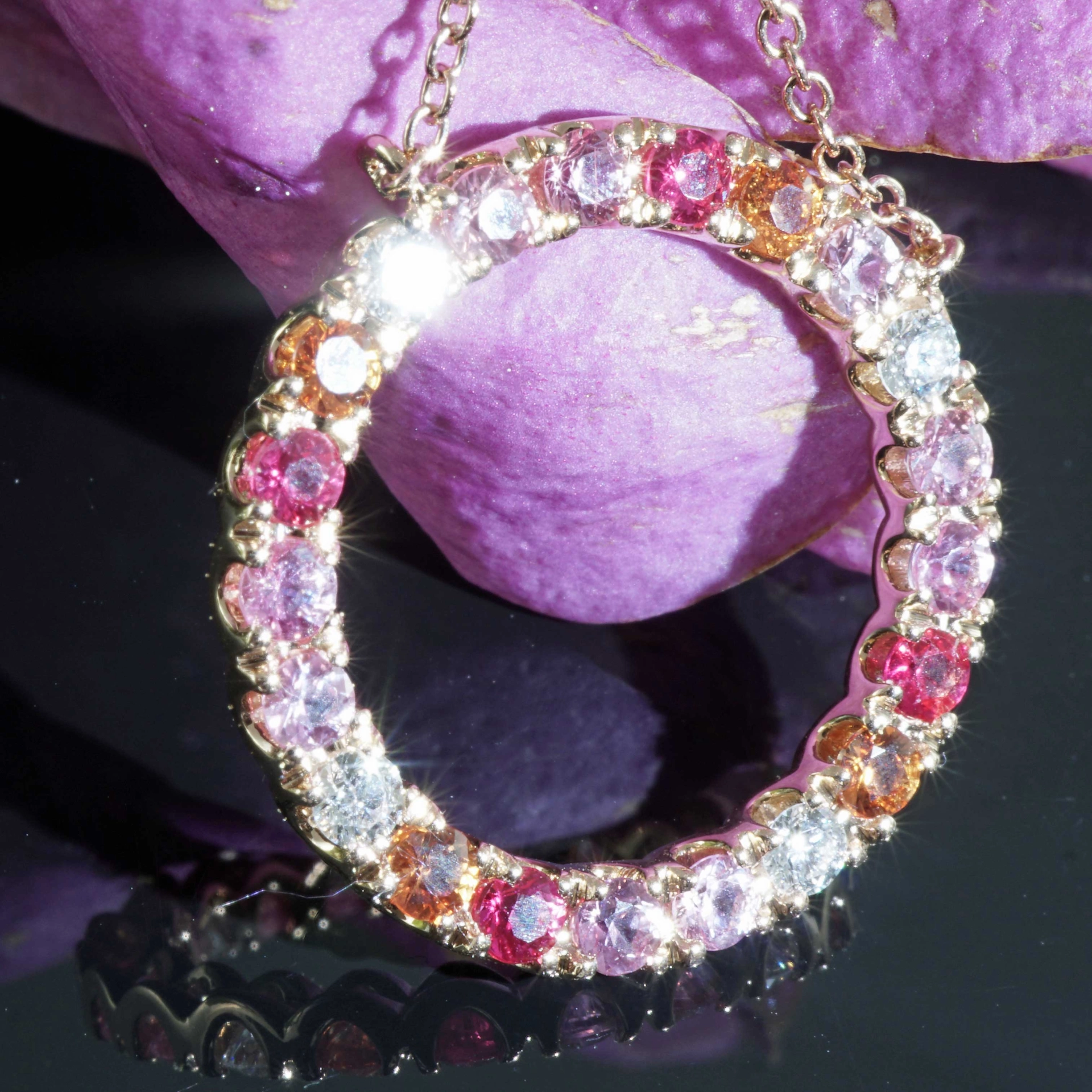 Saphir Brillant Collier 750er Rosegold...paradiesische Dreierlei Pastellfarben...0.26 ct 1.21 ct