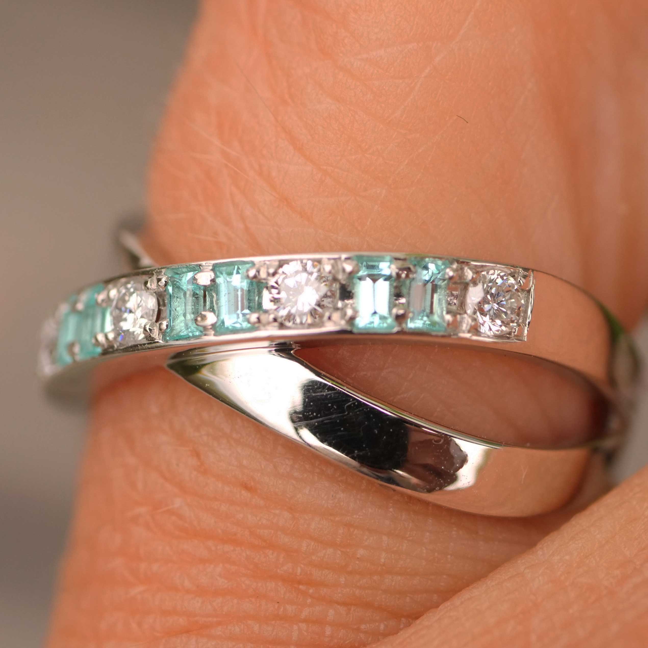 TOP Selection Paraiba Brillant Ring 0.17 ct 0.16ct 950er Platin mit besonders reinen Edelsteinen