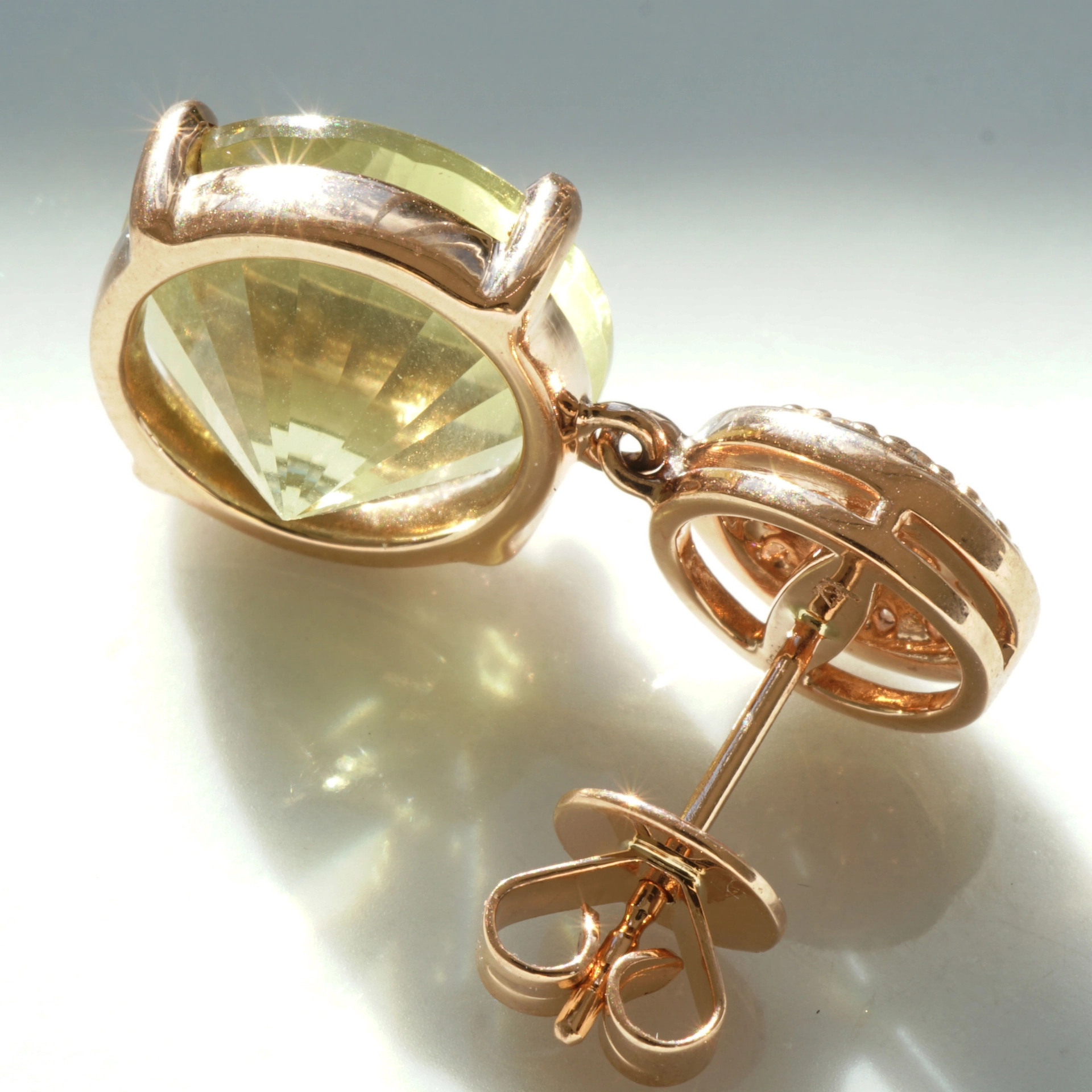 Lemoncitrin Brillant Ohrstecker 750er Rosegold Mastercut...grandioser Strahlenschliff
