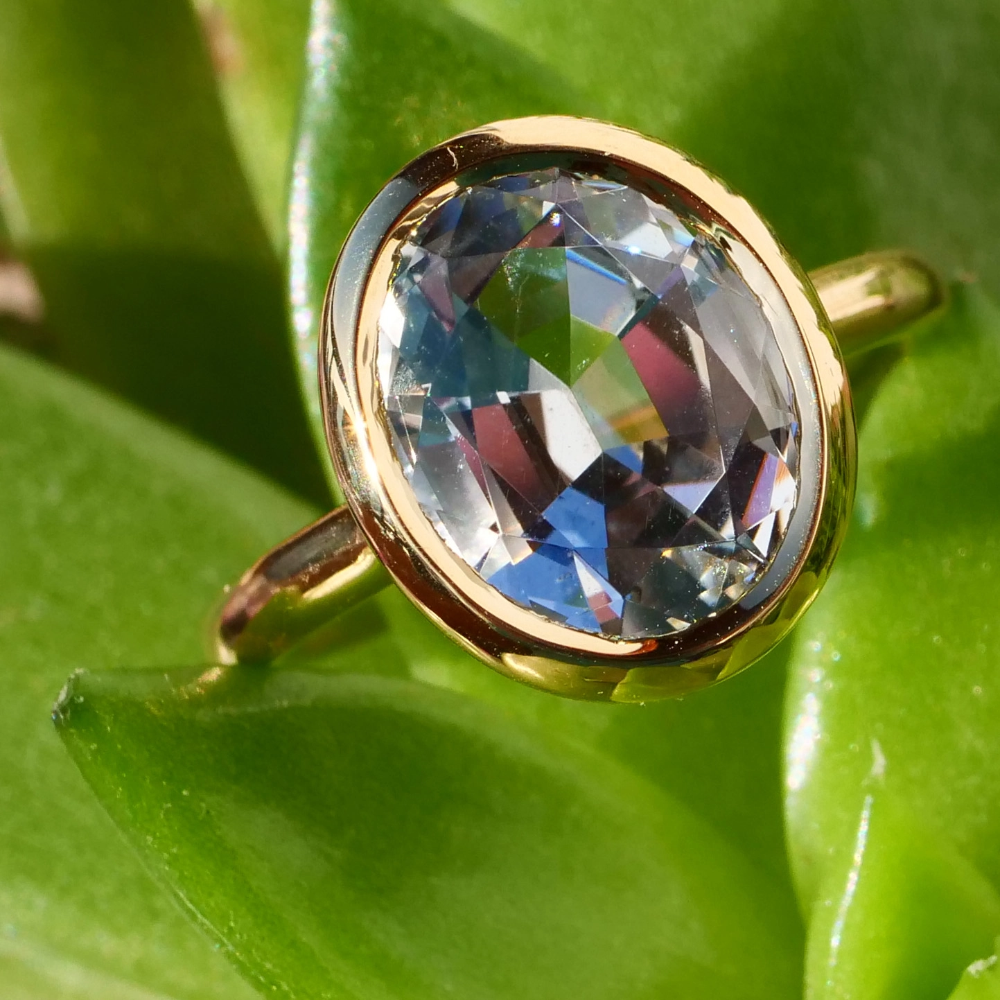 Goshenit Beryll Ring 4.82 ct 750er Gelbgold Mosambik...farblose Reinform