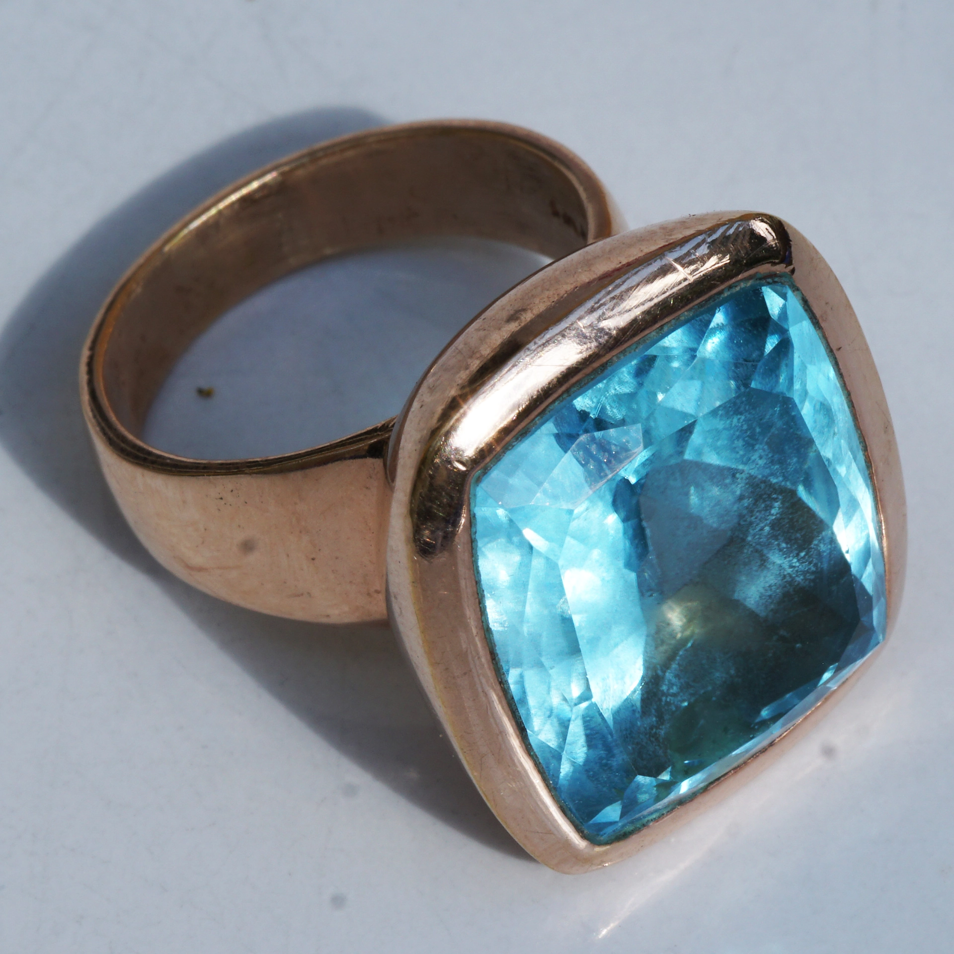 Blautopas Ring rosevergoldet 925er Silber XL Ring im moderen Stil 29 ct