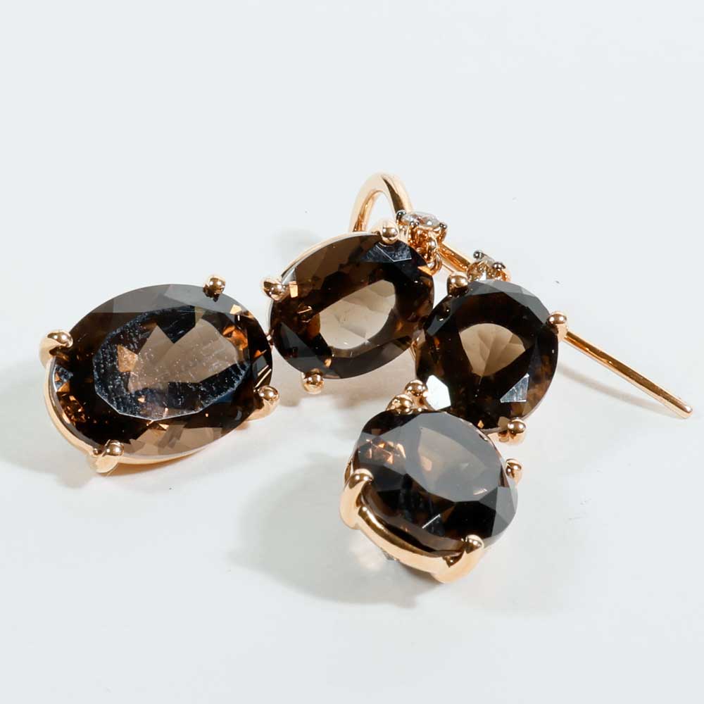 Ohrhänger Rauchquarz Brillant 15 ct 0.10 ct 750er Rosegold so edel und verzaubern den Tag