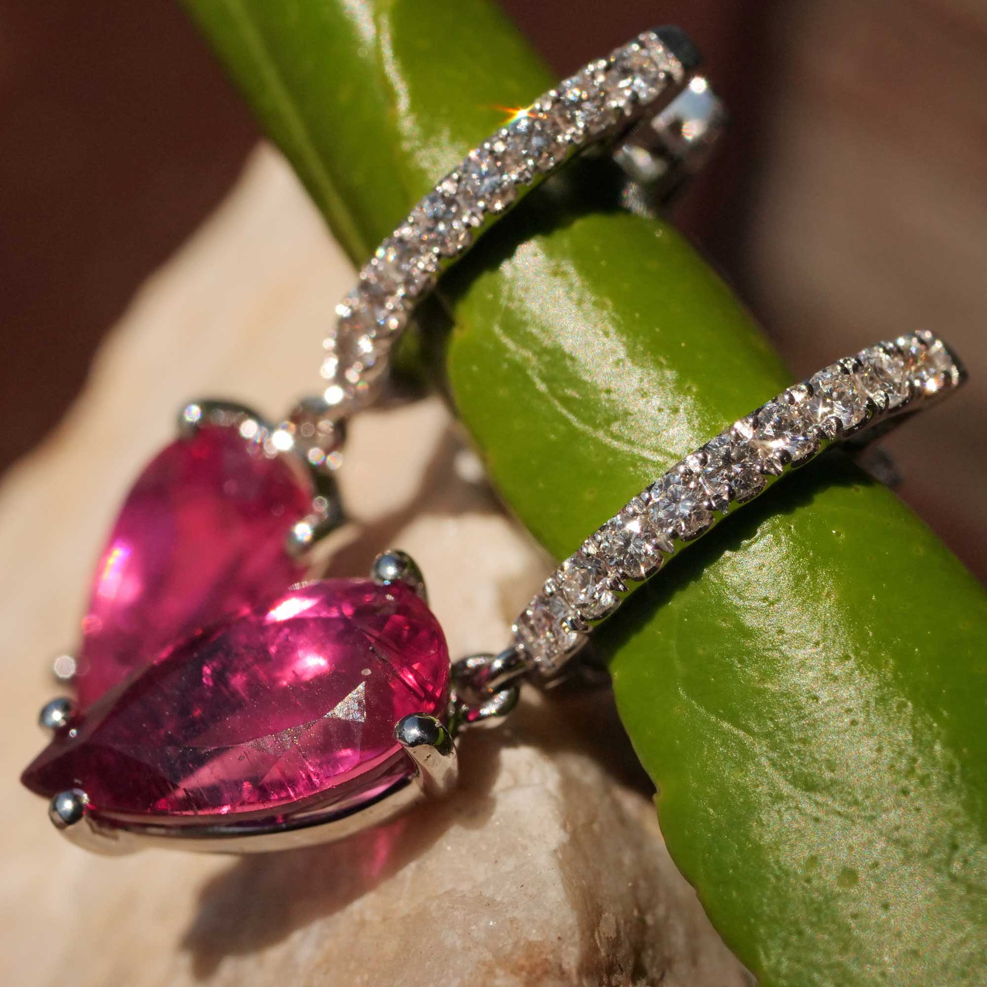 Rubelith Brillant Ohrhänger 3.59 ct 0.25 ct - Tolle Qualität pink-rot 750er Weissgold...ultraschön