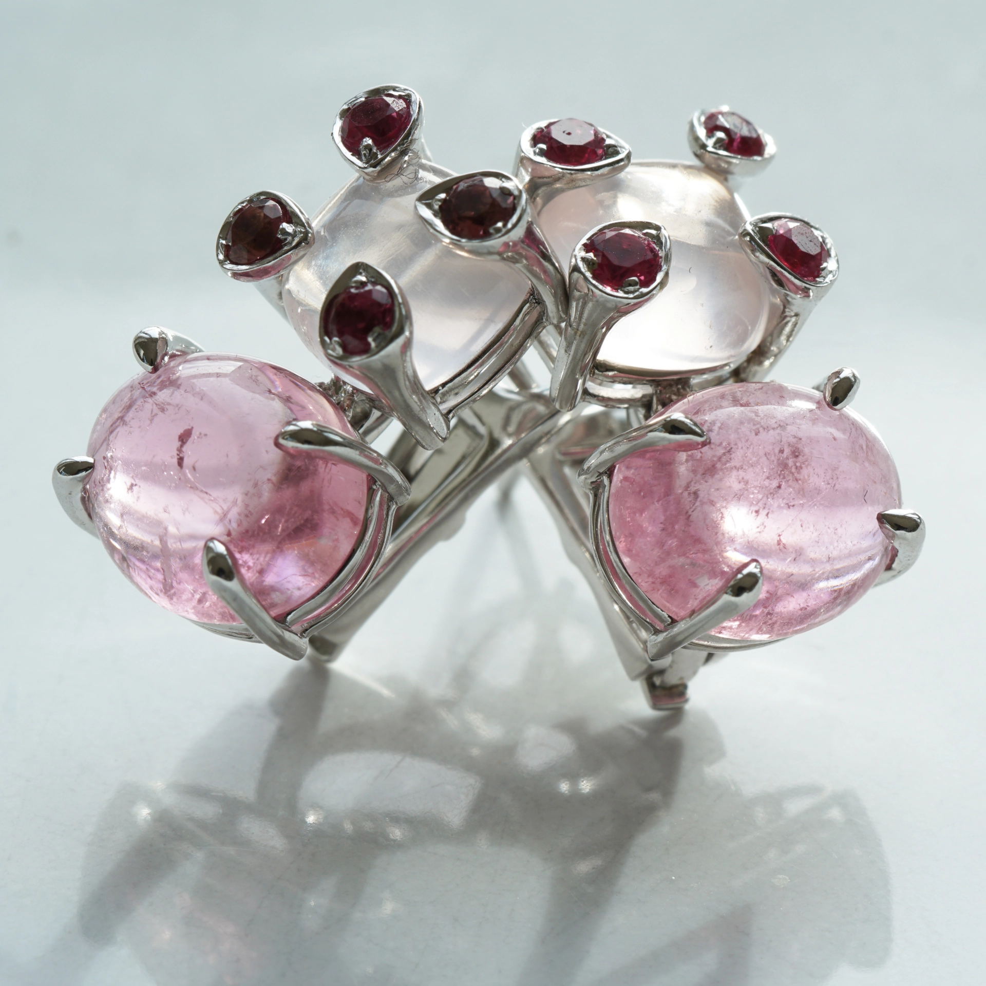 Spinell Turmalin Mondstein Ohrstecker Clip 750er Weissgold  ....happy pinkness