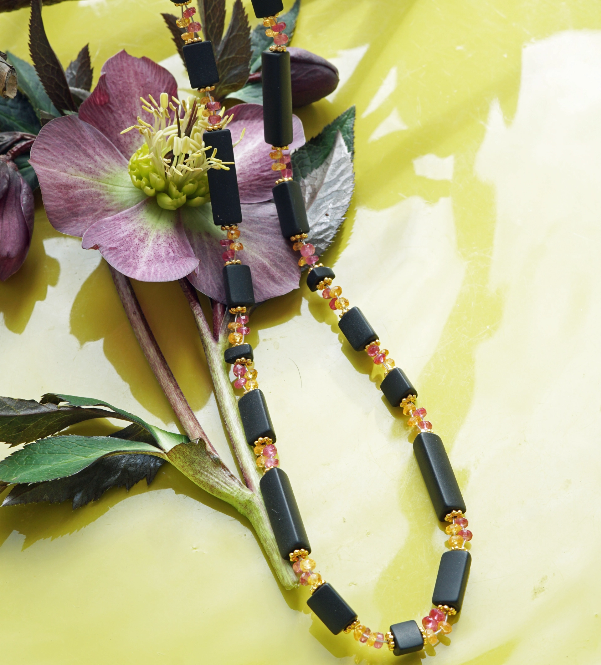 Mandaringranat Turmalin Onxy Kette Silber vergoldet 44,5 cm lang ganz bezaubernd