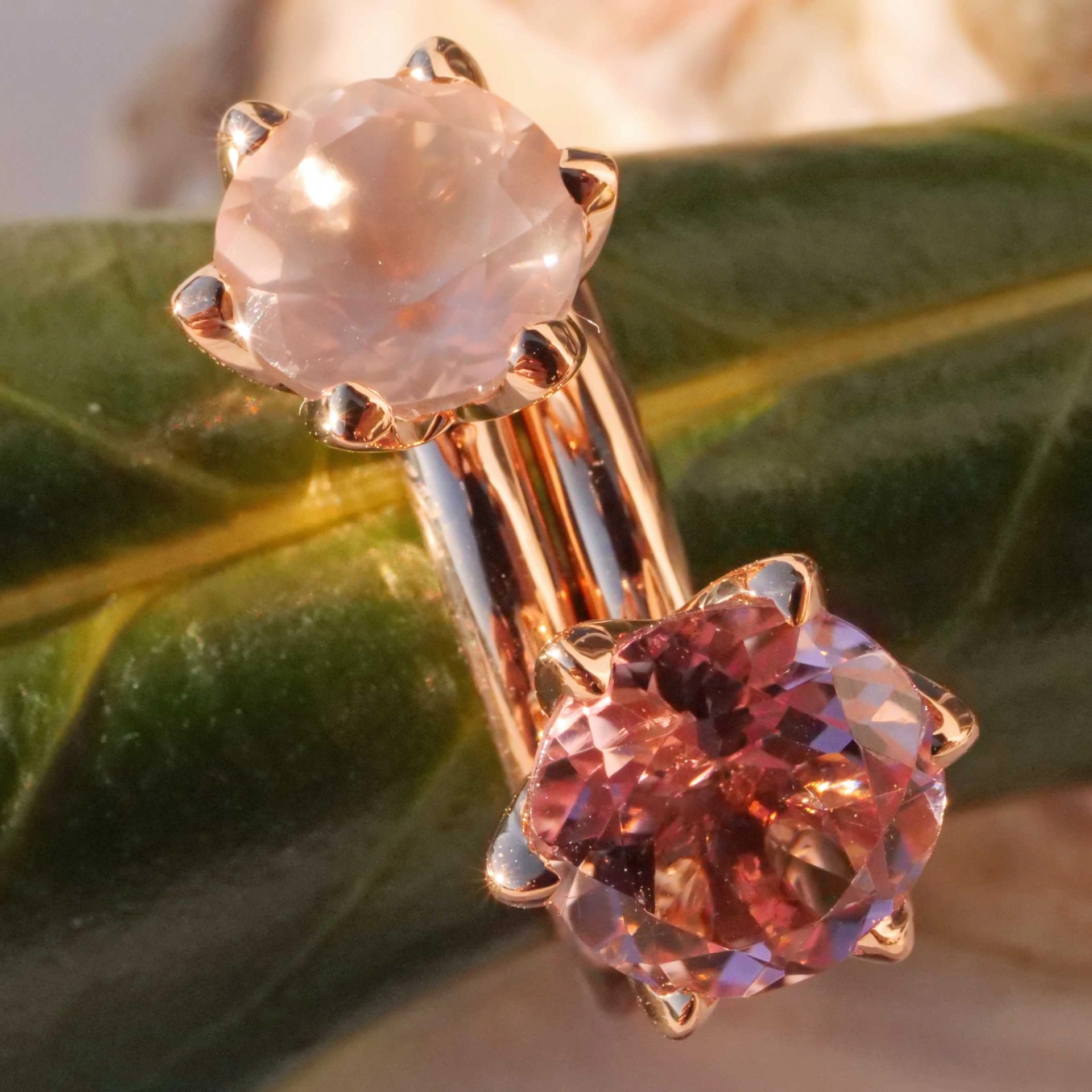 Bestseller Kombinationsring..Rosenquarz Ring in 750er Rosegold hergestellt in Valenza...toll massiv