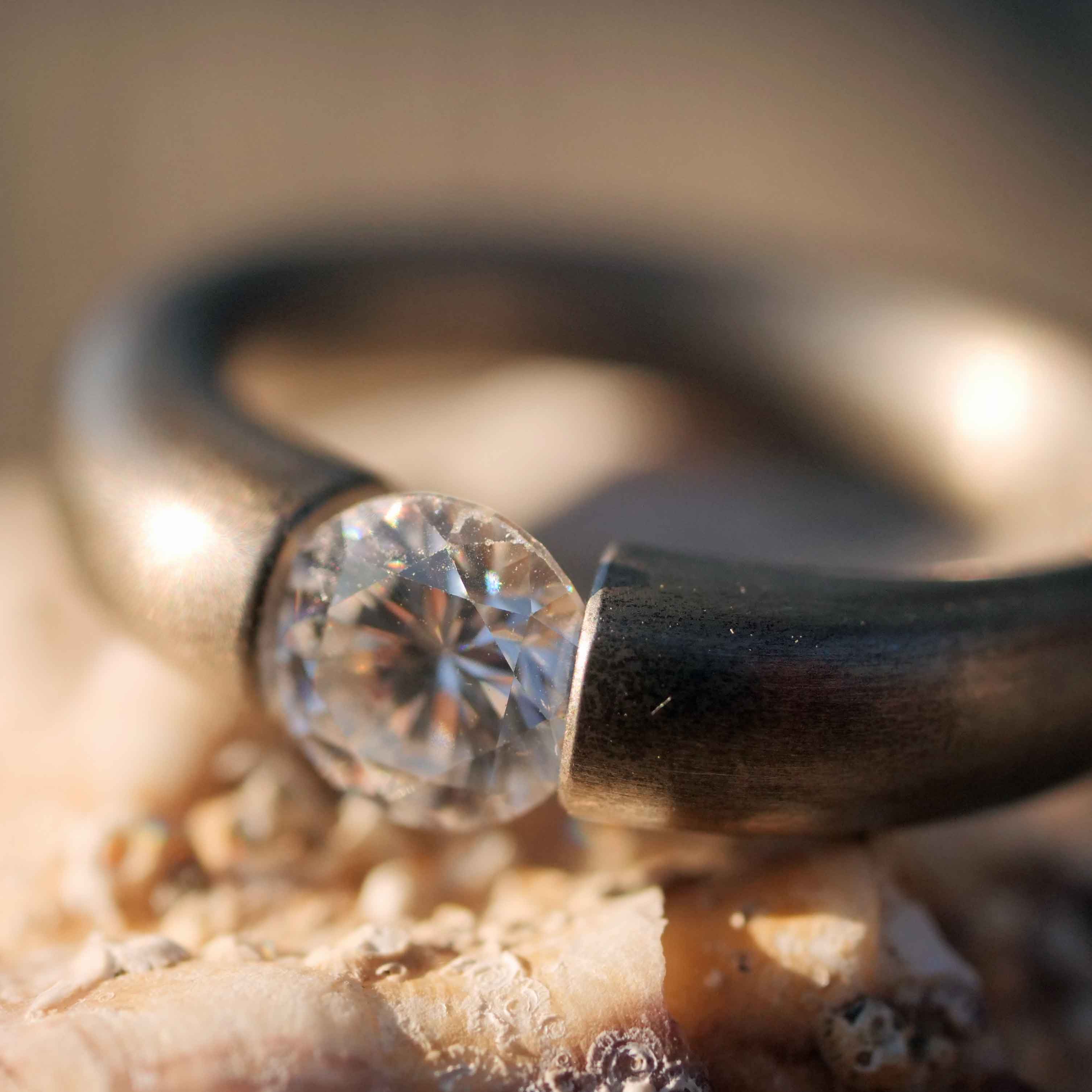 Niessing Halbkaräter Zirkonia Spannring 925er Silber grau mattiert neuwertig punziert