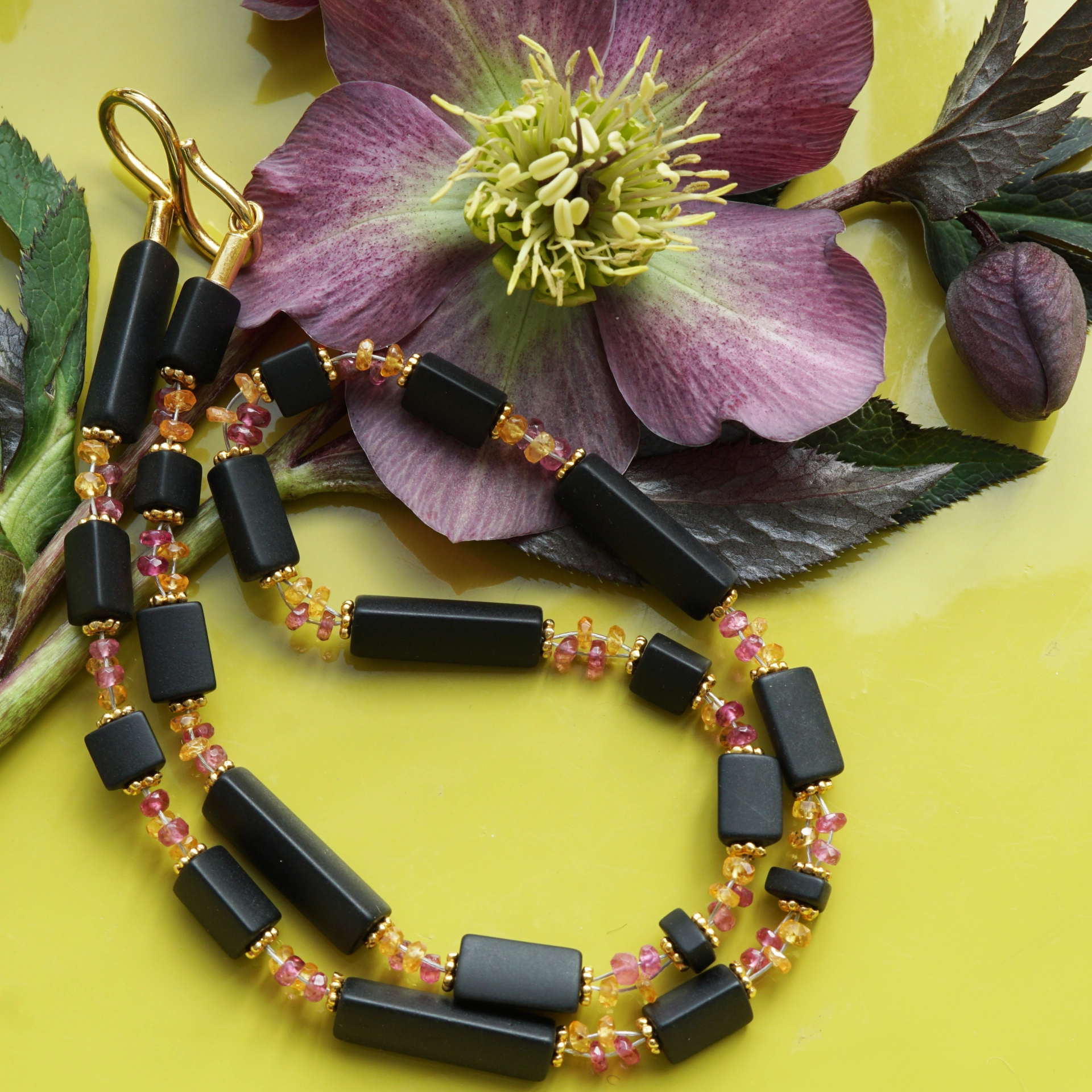 Mandaringranat Turmalin Onxy Kette Silber vergoldet 44,5 cm lang ganz bezaubernd