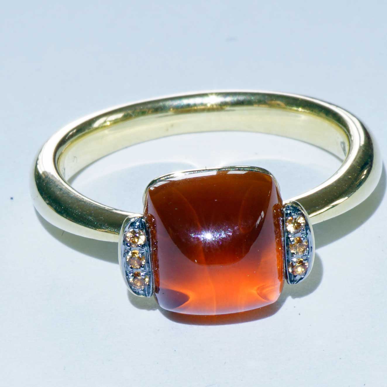Citrin Saphir Ring 750er Gelbgold sweety Kombinationsring einfach lässig Kissenform