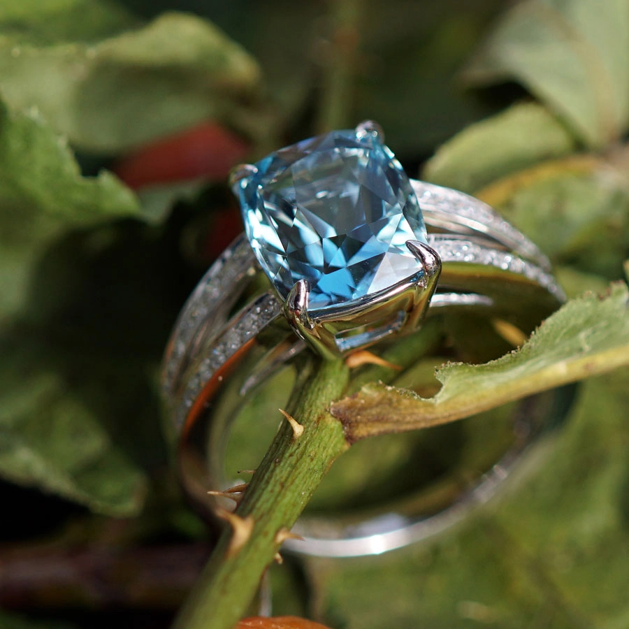 Santa Maria Aquamarin Brillant Ring, 750er-Weißgold-4.33 ct