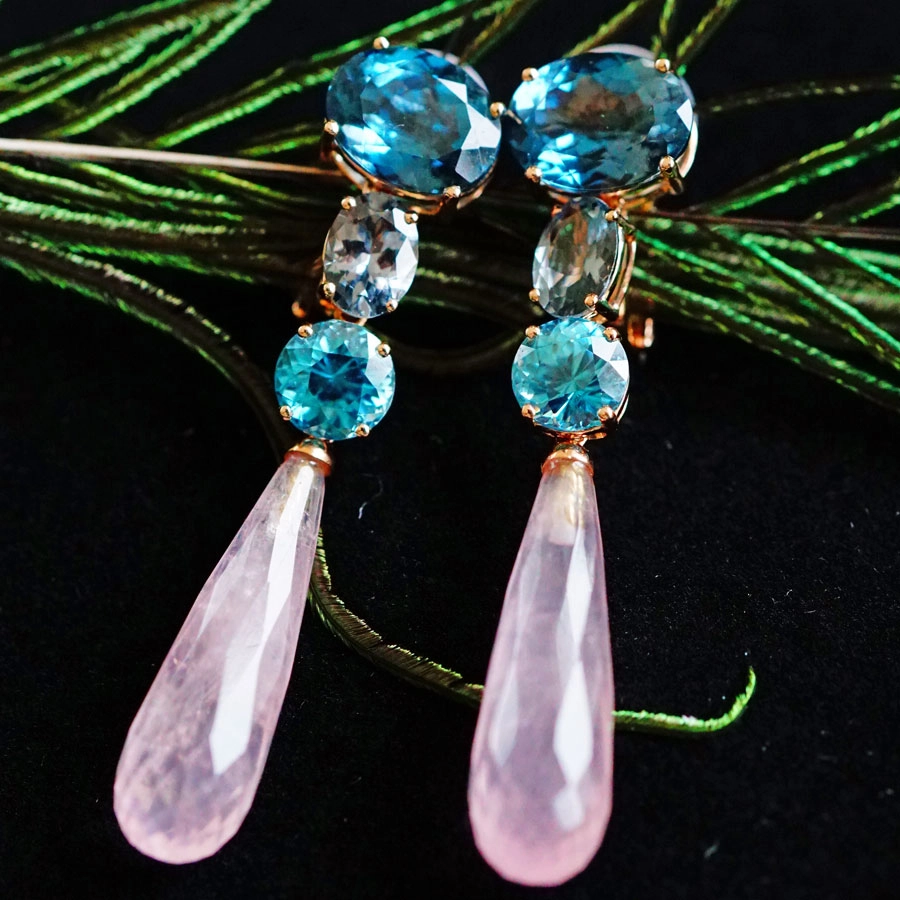 Edelstein Ohrhänger Eisblau Dänemark 750er Rosegold