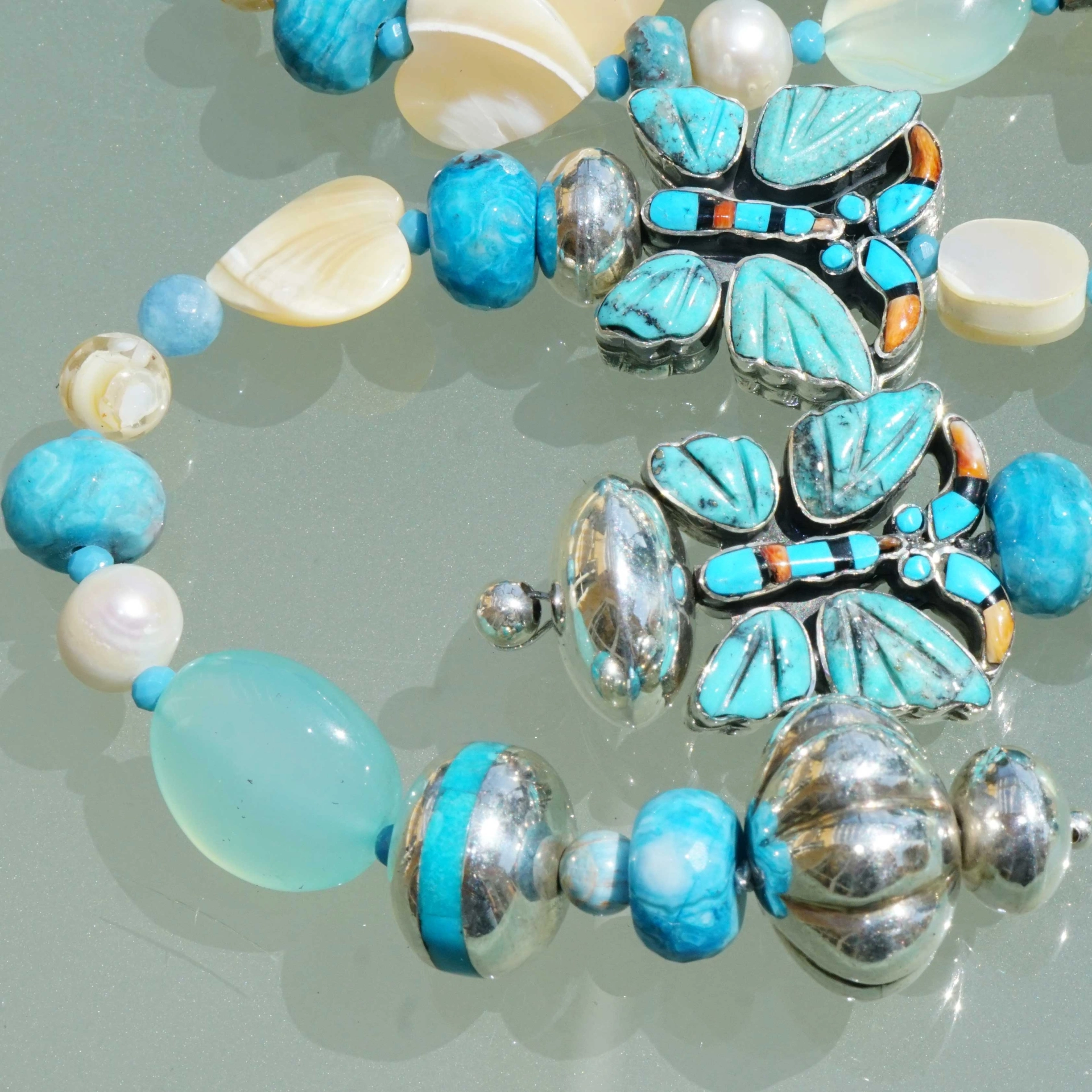Chilango Kette Out of Nature Legends 925er Silber 185 cm  Papillon Turquoise Butterfly Sonderlänge