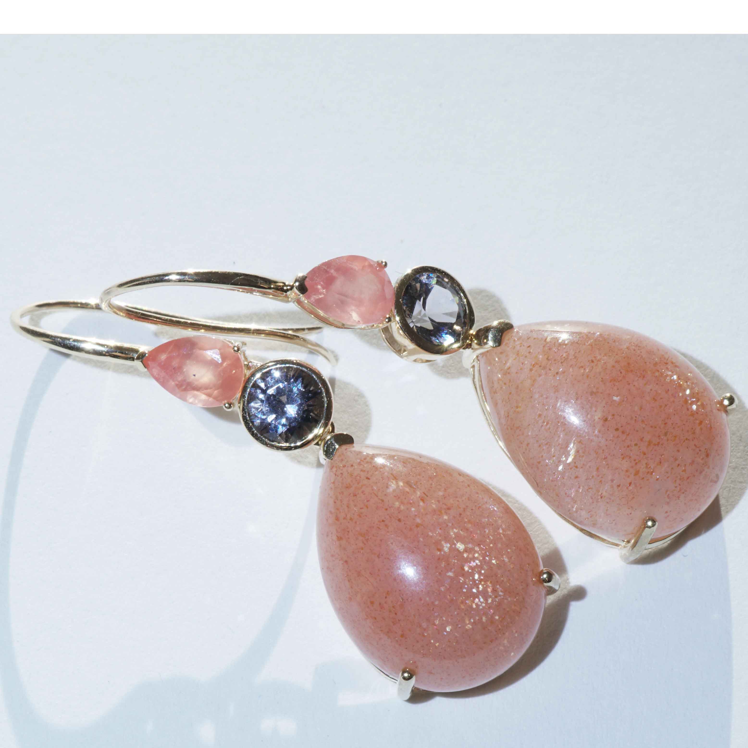 Rhodochrosit Spinell Sonnenstein Ohrhänger in 585er Gelbgold...erfrischend andere Farben in orange und pink