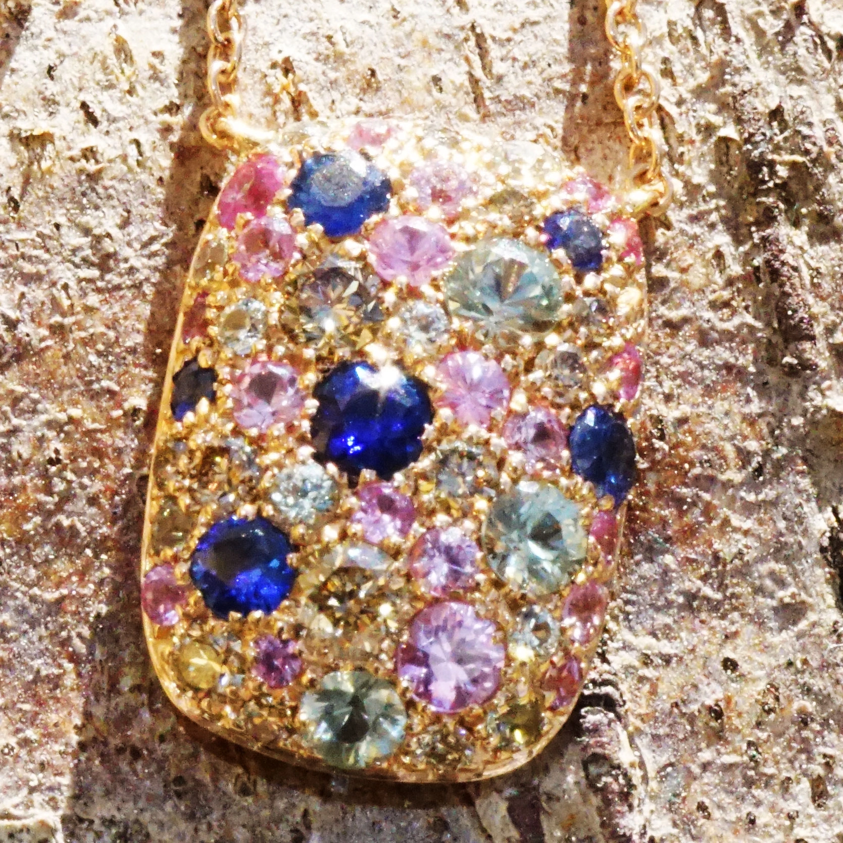 Saphir Brillant Collier 750er Rosegold...paradiesische Dreierlei Pastellfarben...1.06 0.26 ct-