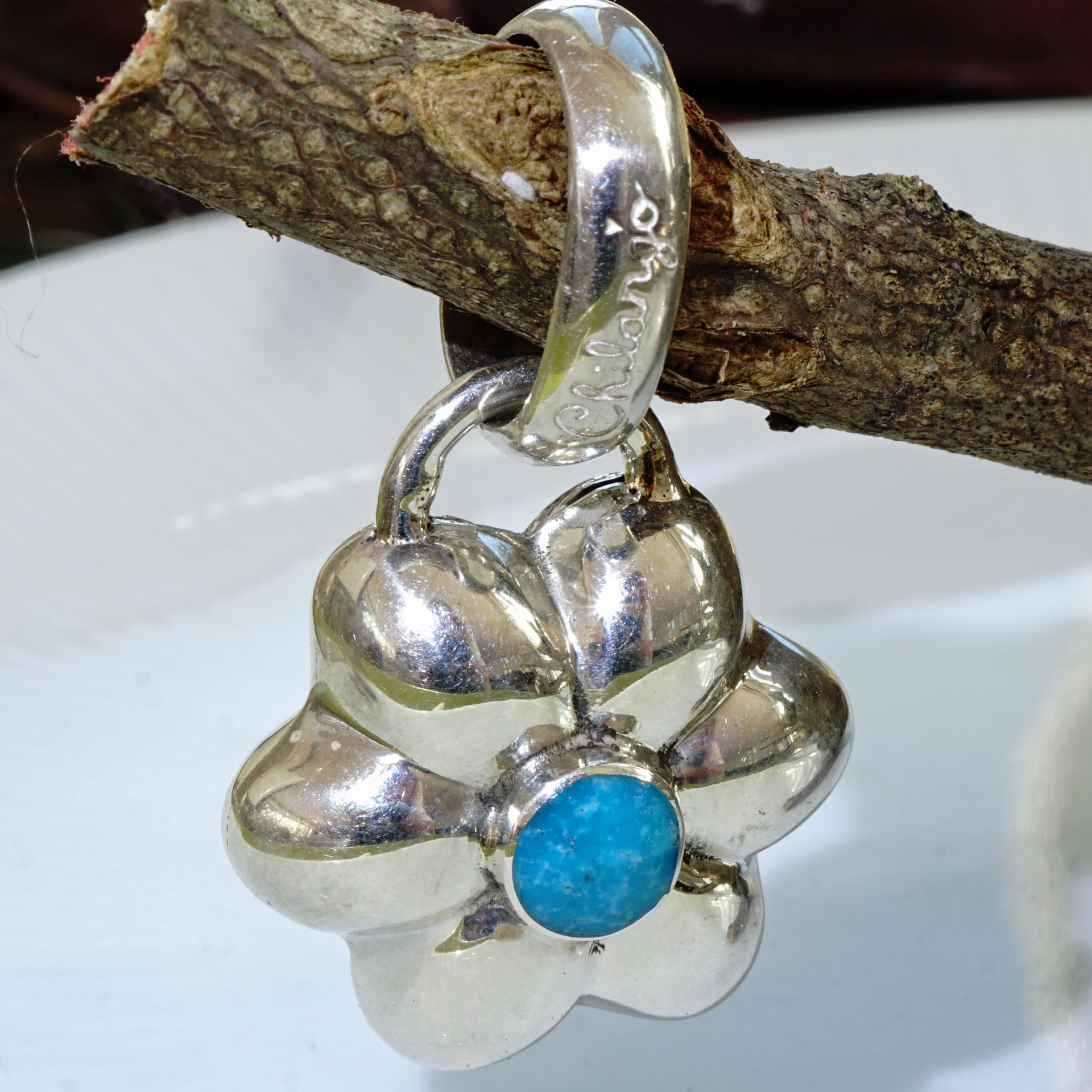 Original Chilango Anhänger Spring Flower mit türkiser Emaille 925er Silber