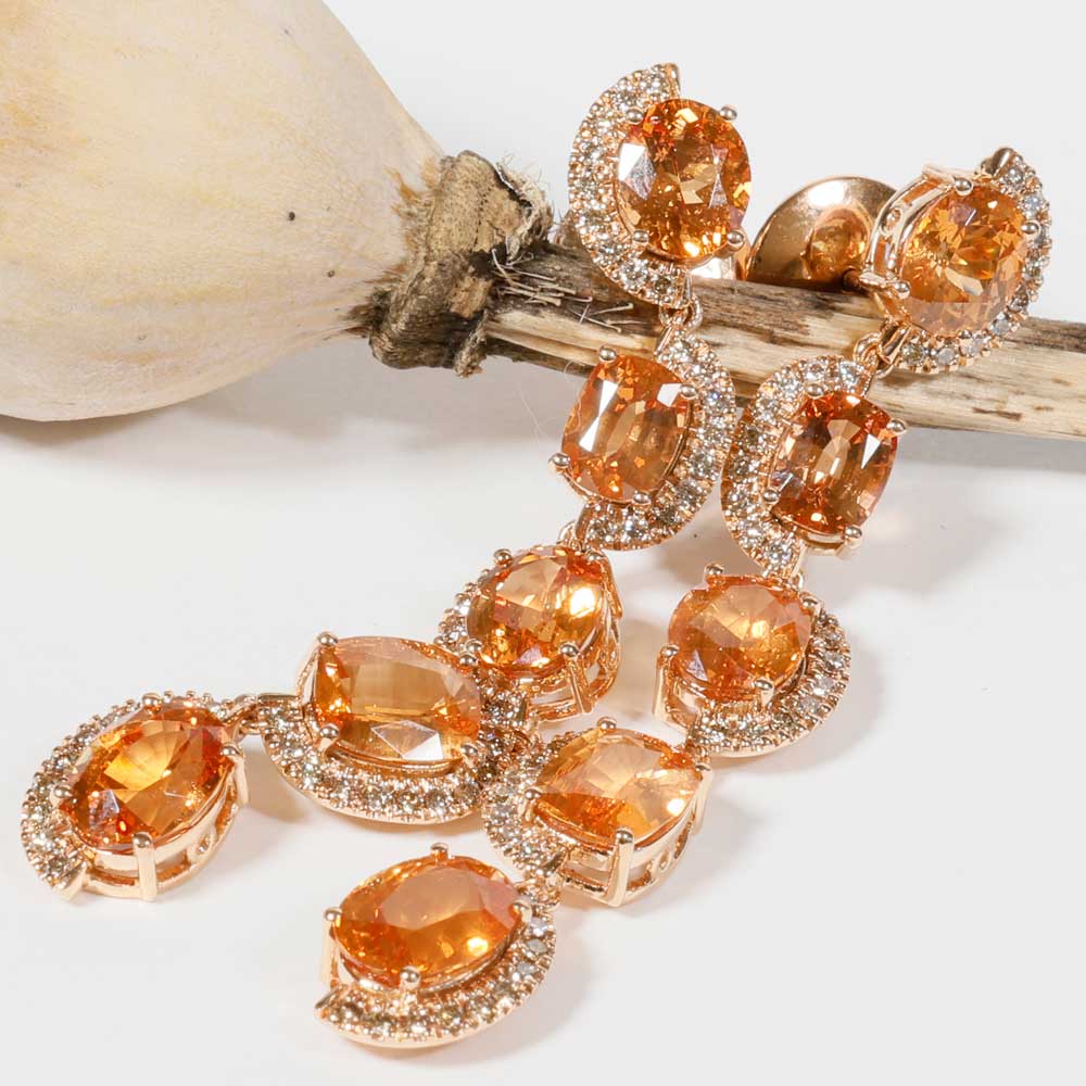 Fanta Mandarin Granat Brillant Chandelier Ohrhänger 750er Rosegold 14.85 ct 0.76 ct Ausnahmefarbe Fanta Orange