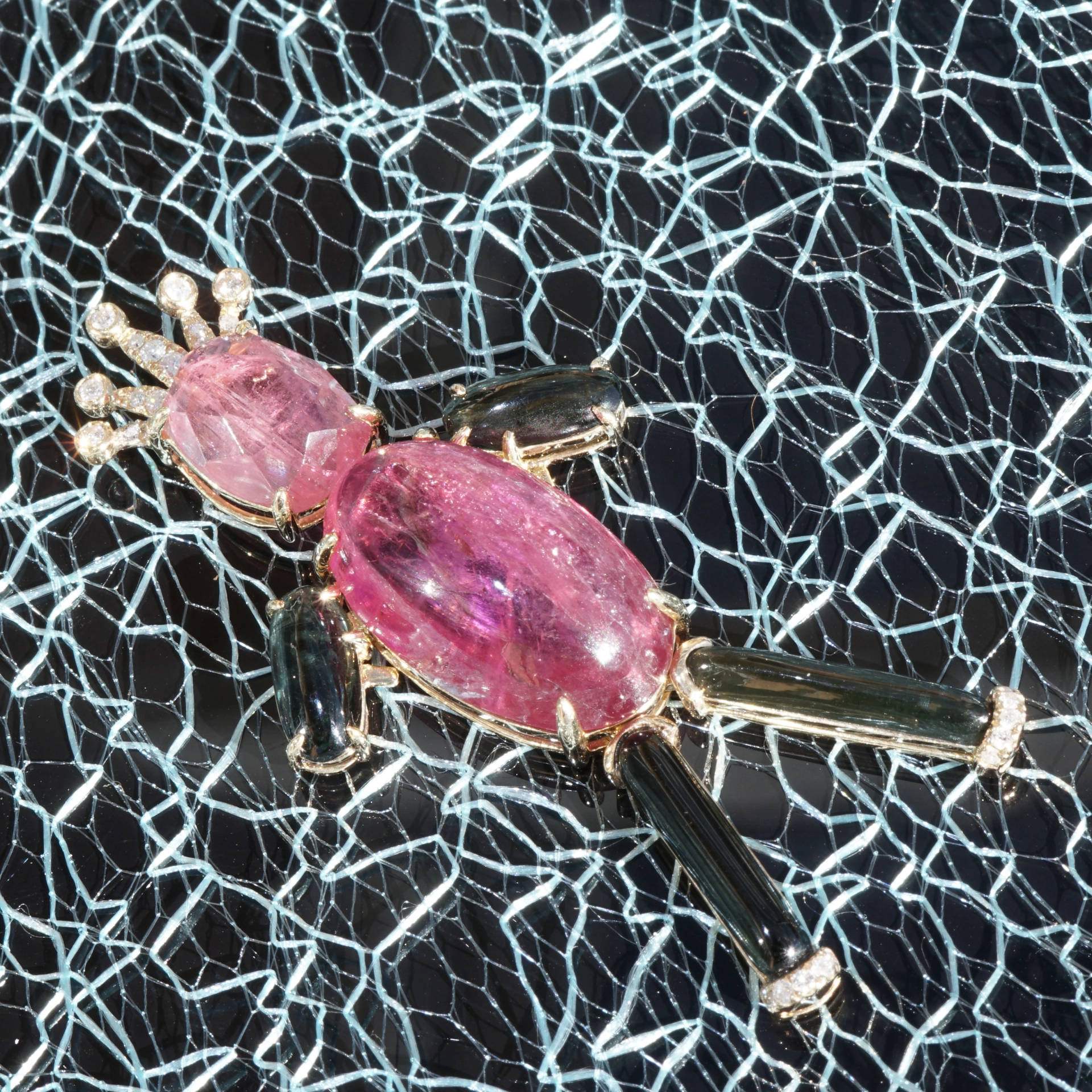 Turmalin Brillant Anhänger PRINZ 20 ct 0.18 ct 750er Gelbgold bewegliche Edelstein