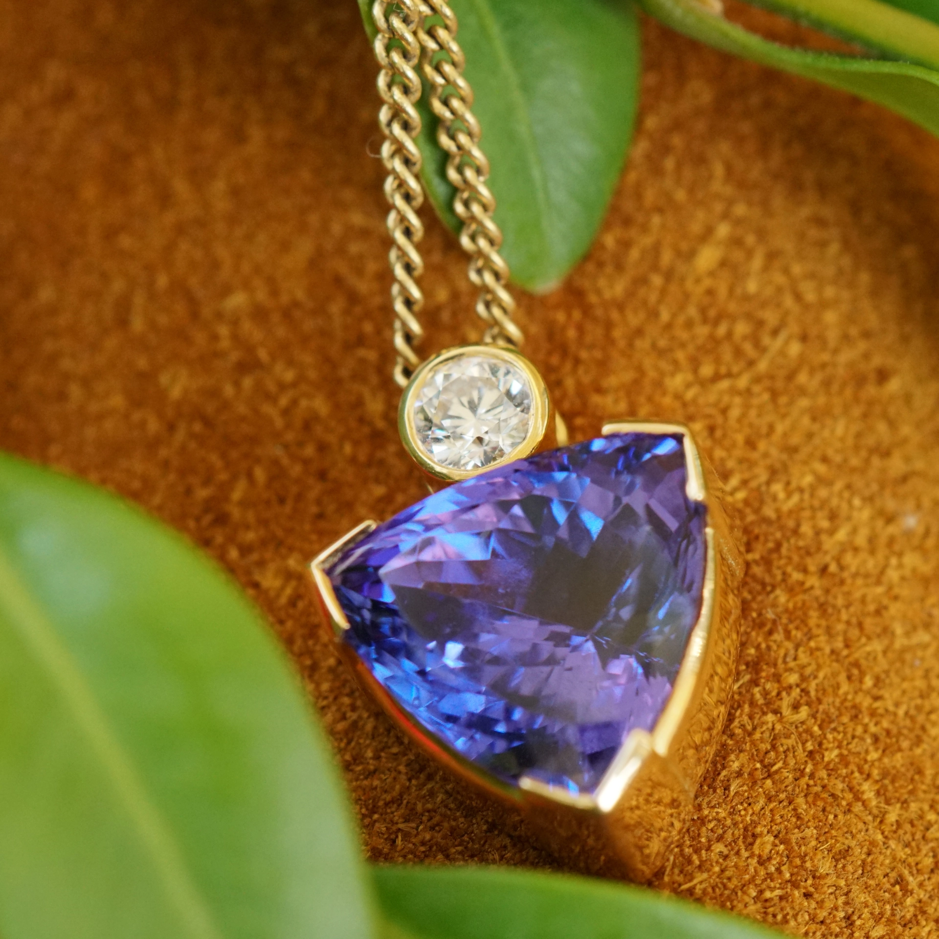 Tansanit Brillant Anhänger 5 ct m. Kette 750er Gold aus Nachlass günstig