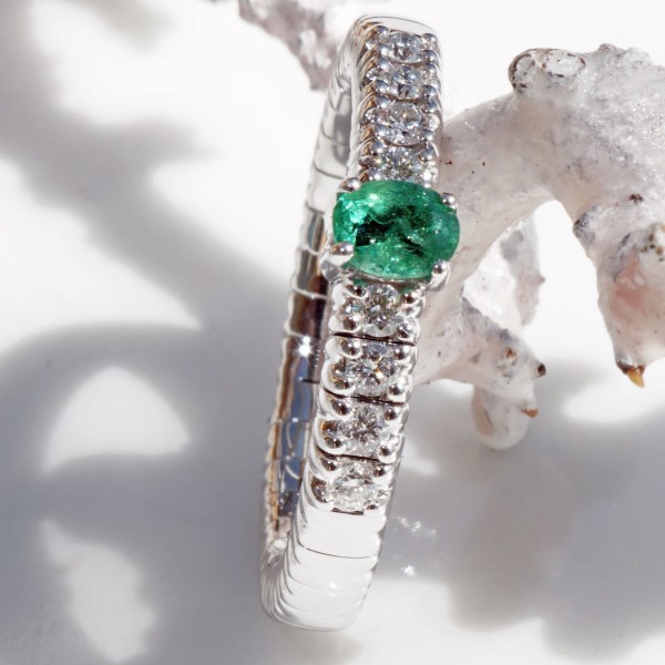 Brillant Smaragd Magic Flex Ring TW / SI Silhouette Bentner 750er Weissgold 0.20 0.26 ct