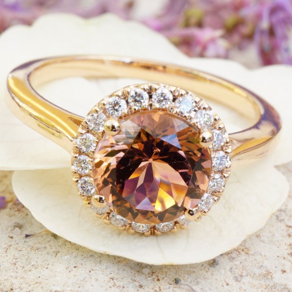Turmalin Brillant Ring 750er Rosegold 1.90 0.18 ct designed in Valenza rose-aprikot AAA