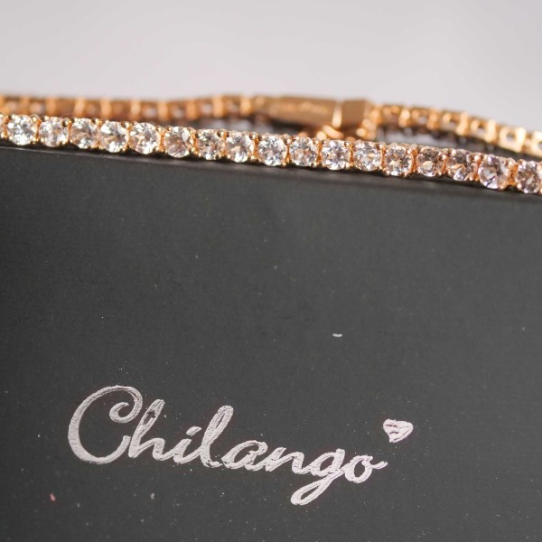 Chilango Armband Bangles Bergkristall Tennisarmband 19,5 cm lang 925 Silber Gold Plated