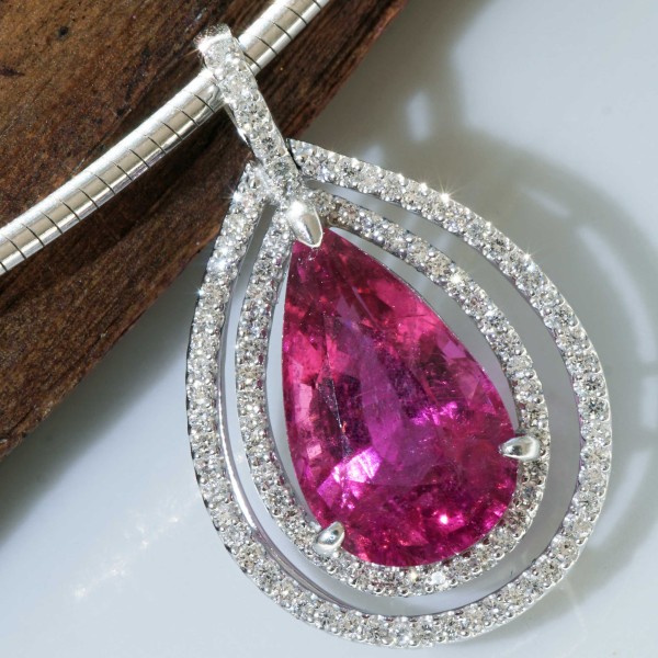 Rubelith Brillant Anhänger 750er Weissgold 7.58 ct 0.61 ct...HOT PINK...Ausnahme Farbe
