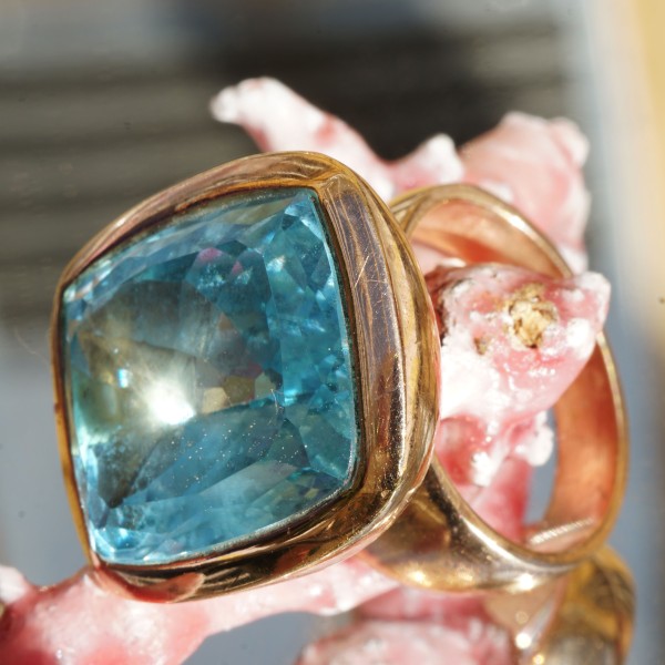 Blautopas Ring rosevergoldet 925er Silber XL Ring im moderen Stil 29 ct