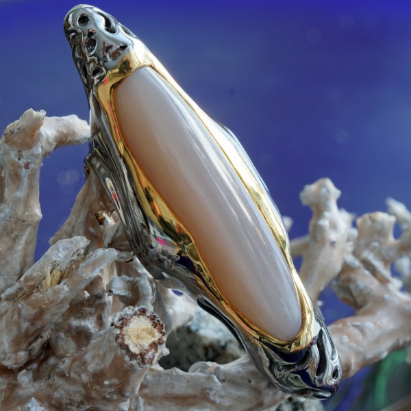 MONDSTEIN Ring 59 x 20 mm Unikat XXL Ring zum Verlieben Silber vergoldet