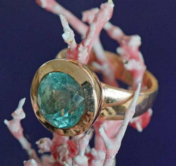 AQUAMARIN Ring Silber rosevergoldet 13 mm Durchmesser Handarbeit Navette tolle intensive Farbqualitä
