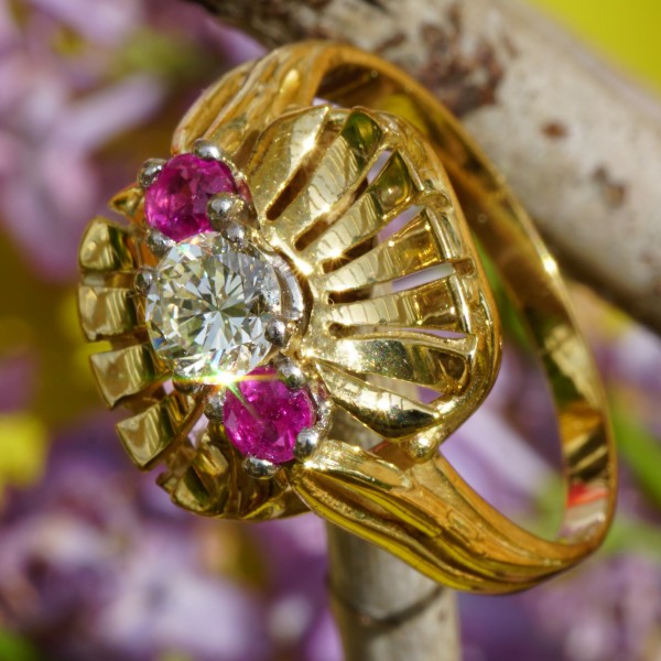 Rubin Brillant Ring 585er Gelbgold 0.40 ct weiss vvs top brillanz