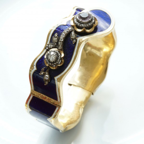 Emaille Diamant Armreif um 1830-1890 750er Gelbgold 66 Gramm...alltagstauglich