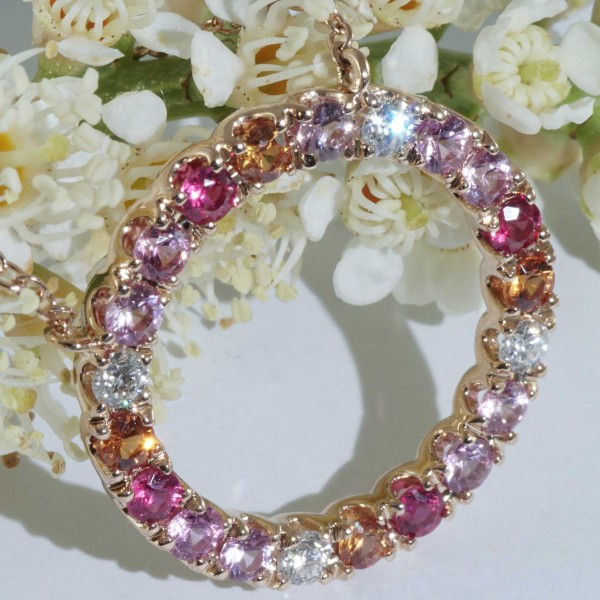 Saphir Brillant Collier 750er Rosegold...paradiesische Dreierlei Pastellfarben...0.26 ct 1.21 ct