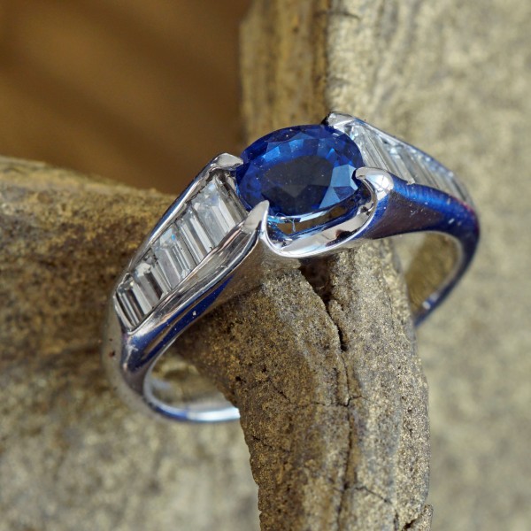 Saphir Diamant Ring in 900er Platin