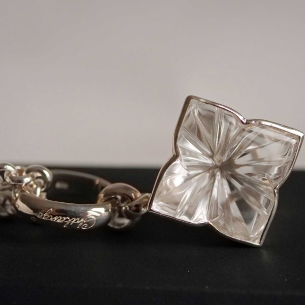 Chilango Anhänger Square Flower Diamond Cut White Quartz 925er Silber