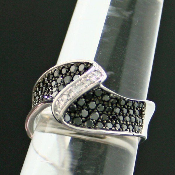 Brillant-Ring, 750er-Gold, schwarze und weiße Diamanten