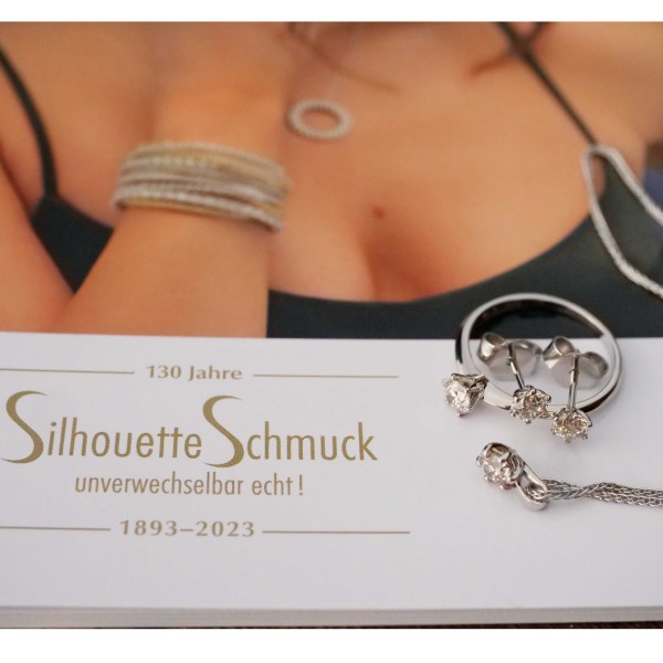 Brillant Ring Anhänger Ohrstecker 750er Weissgold Set 1.20 ct Getönt VS Silhouette Schmuck