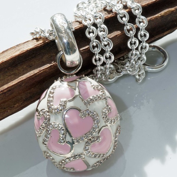 Original Chilango Anhänger im Stil Faberge Emaille Heart pink 925er Silber mit Steinbesatz