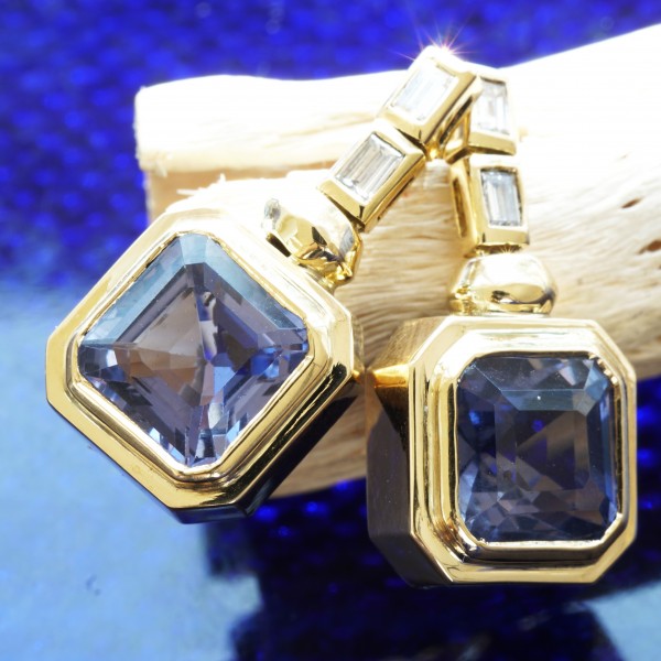 Saphir Diamant Ohrhänger m. Anhänger 750er Gelbgold 19.18 ct 0.88 ct TW / VVS